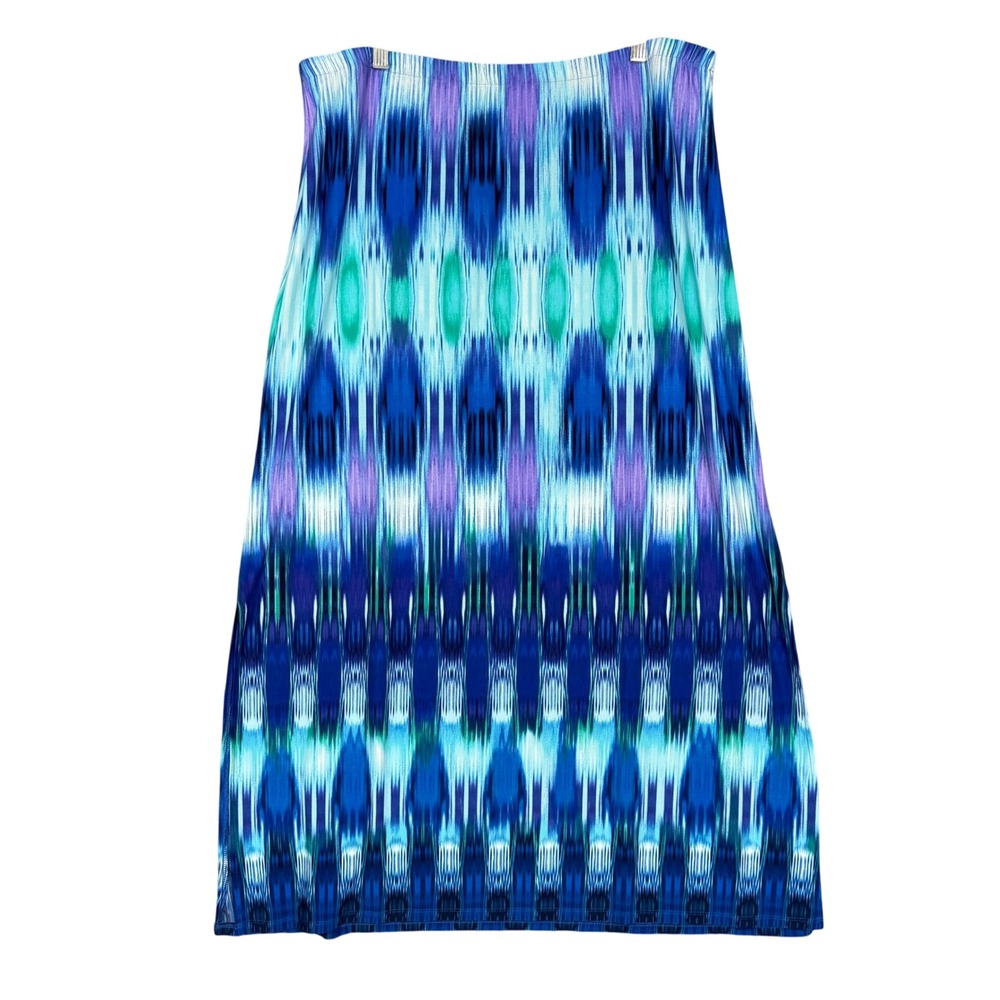 Chicos Skirt 3 Womens 16 XL Blue Multi Ikat Maxi Pull On Sandra Side Slit NWT
